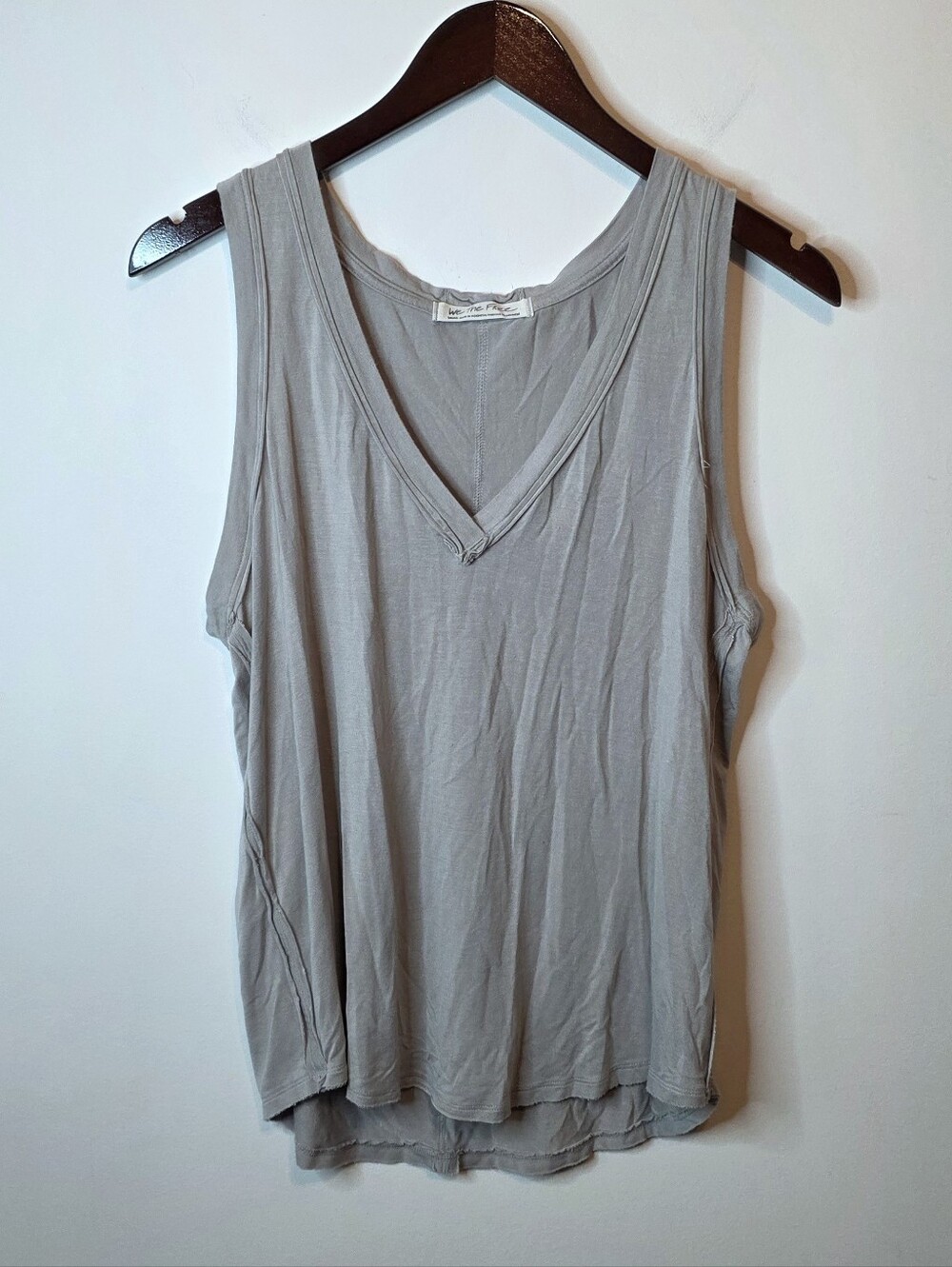 Free People We The Free Moon Dance Tank Grey V-Neck Boho Relaxed Lagenlook